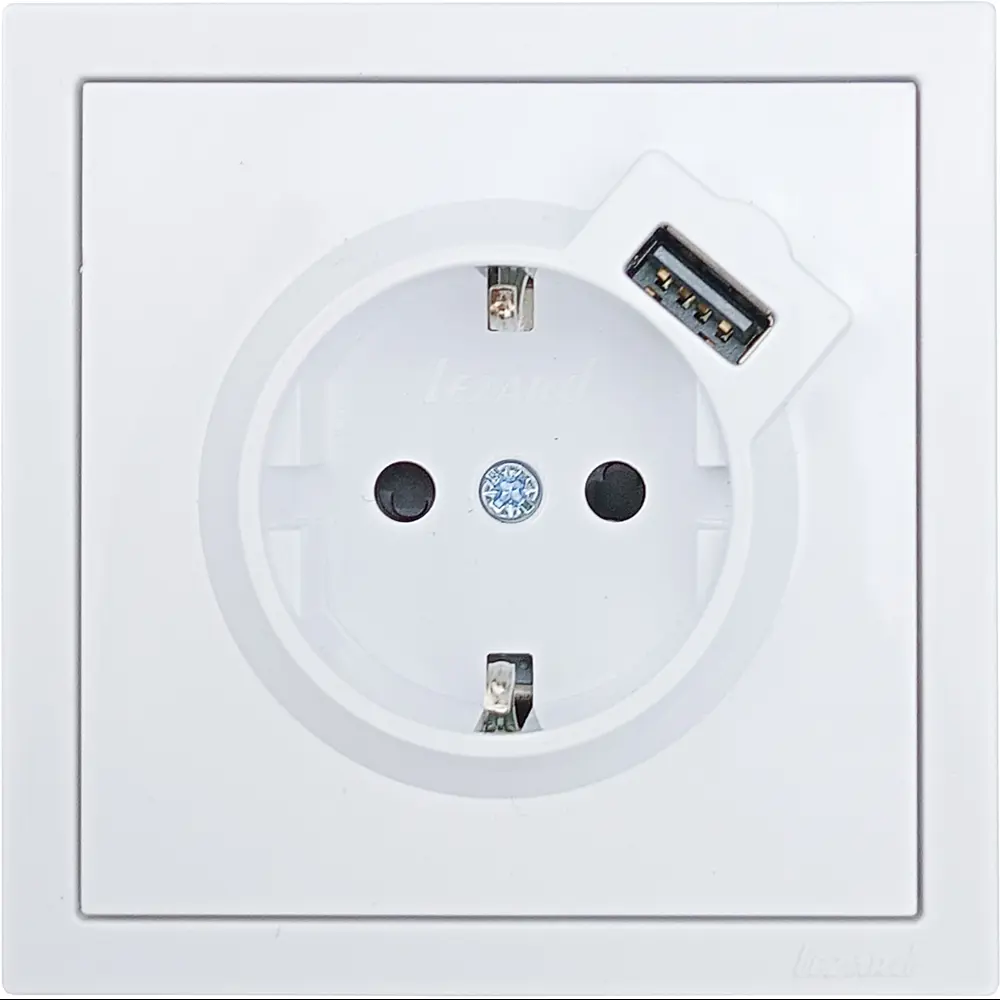 Фото 3 Розетка USB встраиваемая Lezard Zima с заземлением цвет белый Фото 3 Розетка USB встраиваемая Lezard Zima с заземлением цвет белый