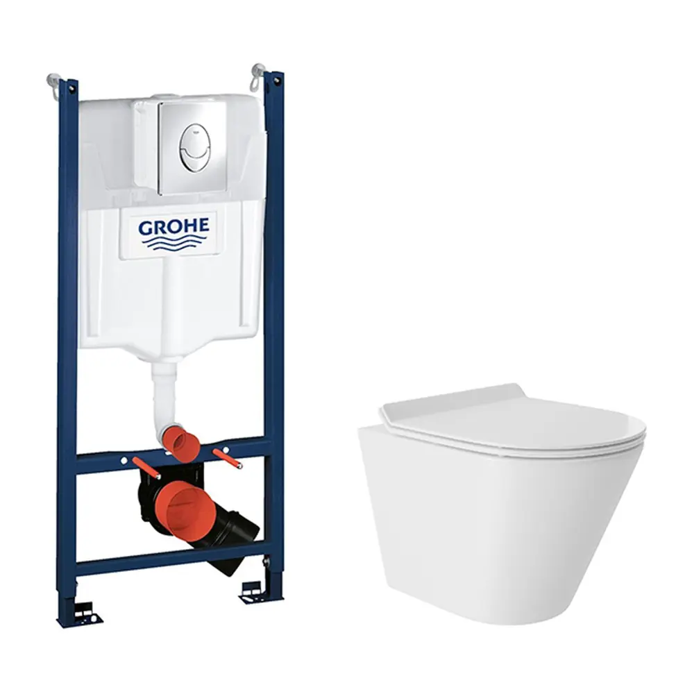 Фото 2 Инсталляция GROHE Rapid SL с клавишей матовый хром и унитаз подвесной безободковый ADT 48x36Vortex микролифт белый глянцевый конус Фото 2 Инсталляция GROHE Rapid SL с клавишей матовый хром и унитаз подвесной безободковый ADT 48x36Vortex микролифт белый глянцевый конус