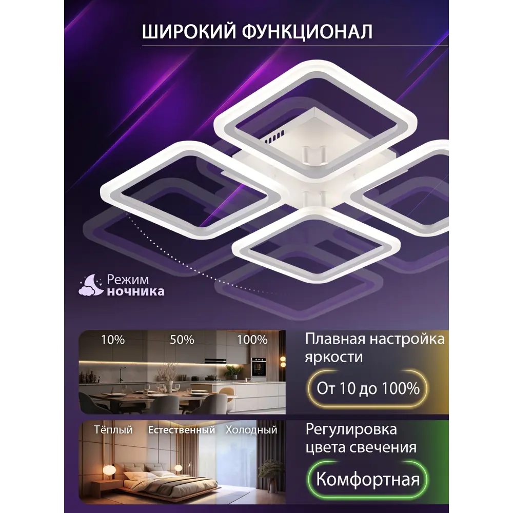 Фото 5 Люстра потолочная светодиодная Natali Kovaltseva Spektr с пультом управления 18 м² регулируемый белый свет цвет белый Фото 5 Люстра потолочная светодиодная Natali Kovaltseva Spektr с пультом управления 18 м² регулируемый белый свет цвет белый