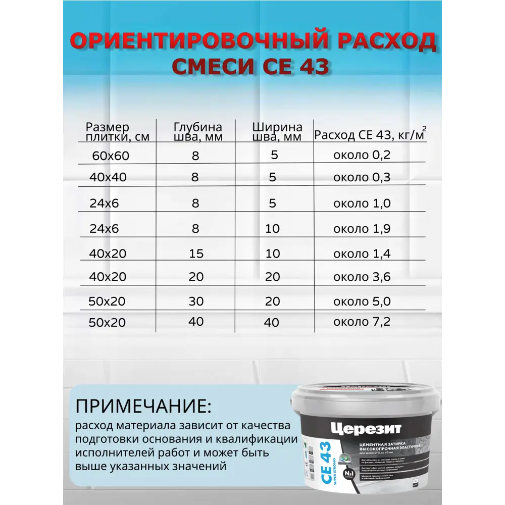 Фото 5 Затирка для широких швов Церезит CE 43 2кг цвет темно-коричневый Фото 5 Затирка для широких швов Церезит CE 43 2кг цвет темно-коричневый