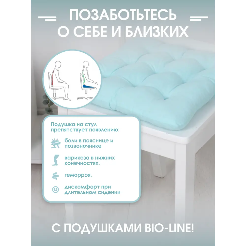 Фото 7 Набор подушек для стула Bio-line PHH9 37x35 см цвет ментоловый, 2 шт Фото 7 Набор подушек для стула Bio-line PHH9 37x35 см цвет ментоловый, 2 шт
