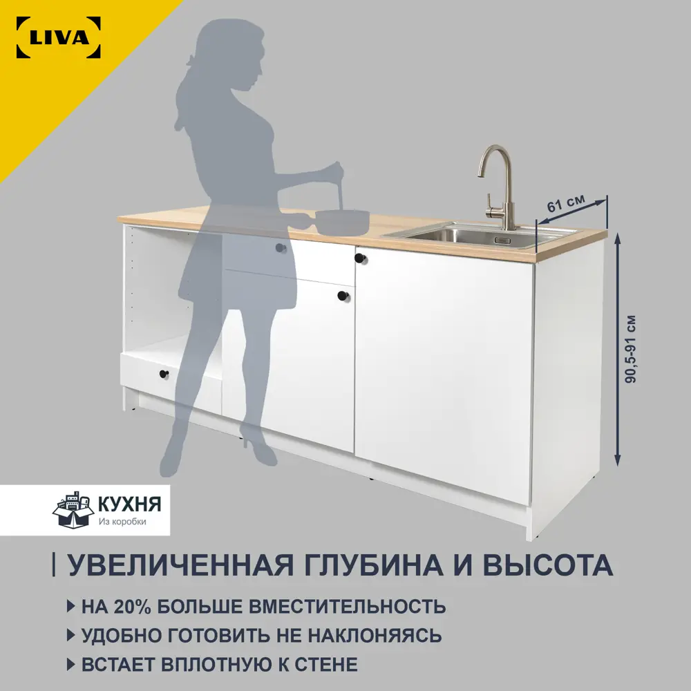 Фото 2 Кухонный шкаф под мойку Solna Liva 12963515 180 x 91 x 61 см ЛДСП цвет белый Фото 2 Кухонный шкаф под мойку Solna Liva 12963515 180 x 91 x 61 см ЛДСП цвет белый