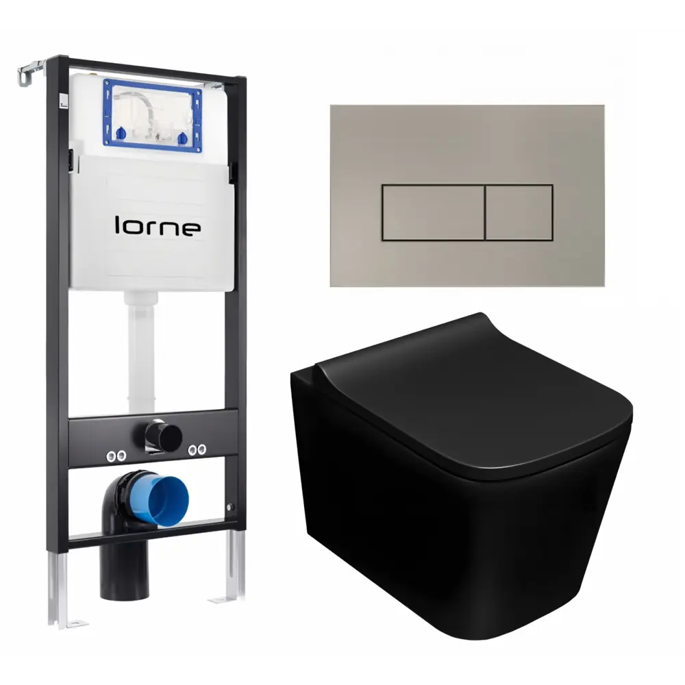 Фото Комплект 3 в 1 инсталляция Lorne Profi LN7002500 630153 с унитазом подвесным Lorne Lambro LN5007507, кнопка матовая нержавеющая сталь Rectangle Фото Комплект 3 в 1 инсталляция Lorne Profi LN7002500 630153 с унитазом подвесным Lorne Lambro LN5007507, кнопка матовая нержавеющая сталь Rectangle