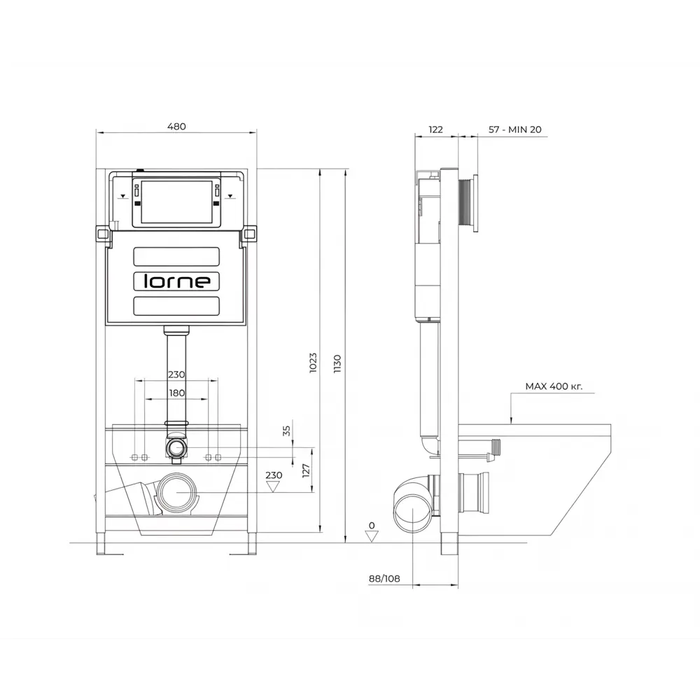 Фото 2 Комплект 3 в 1 инсталляция Lorne Profi LN7002500 630273 с унитазом подвесным Lorne Lambro LN5007504, кнопка черная матовая Carre