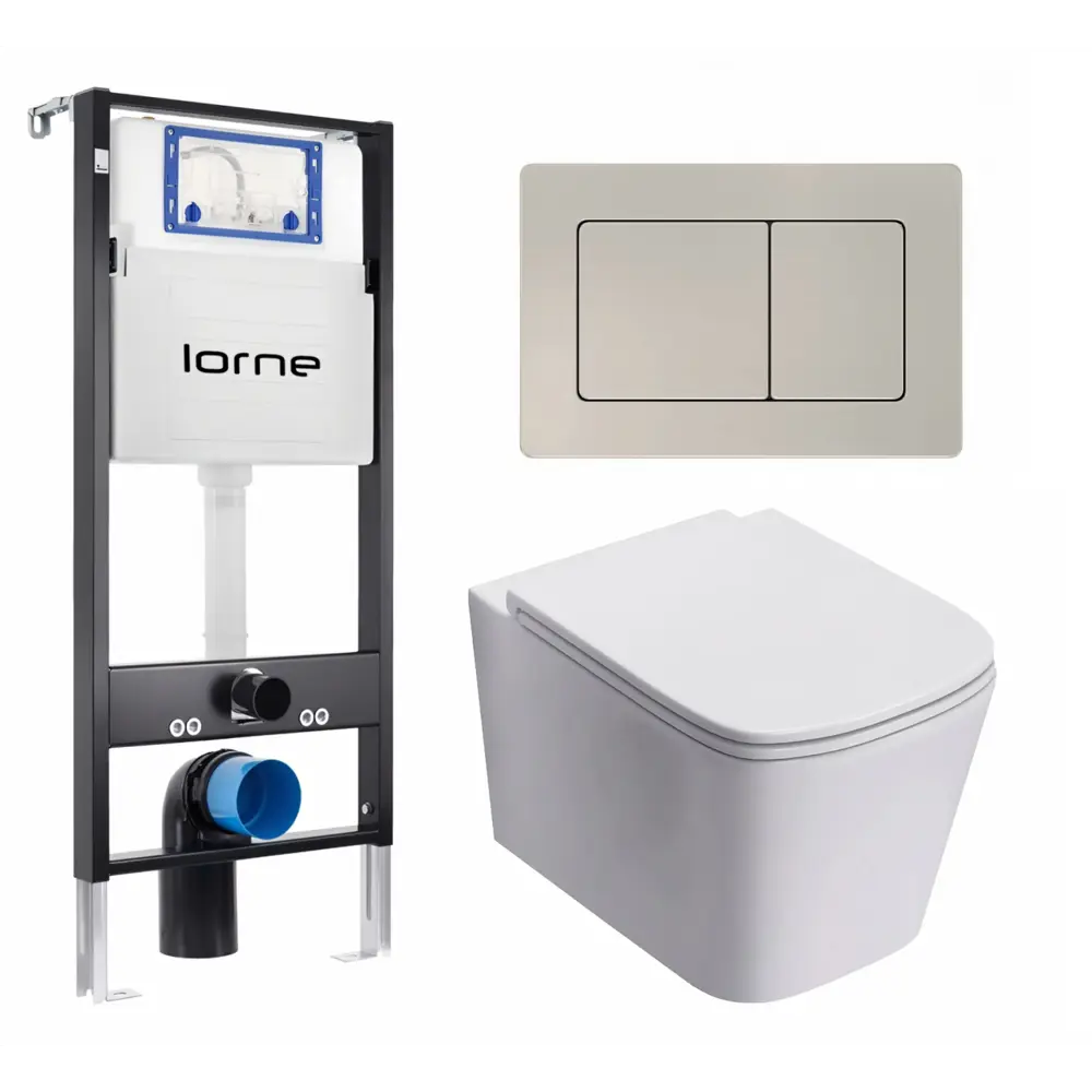 Фото 2 Комплект 3 в 1 инсталляция Lorne Profi LN7002500 630285 с унитазом подвесным Lorne Lambro Tornado LN5007505, кнопка матовая нержавеющая сталь Carre
