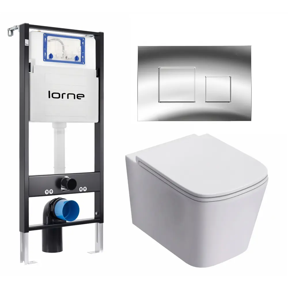 Фото 2 Комплект 3 в 1 инсталляция Lorne Profi LN7002500 630296 с унитазом подвесным Lorne Lambro Tornado LN5007505, кнопка хром глянцевый Cube