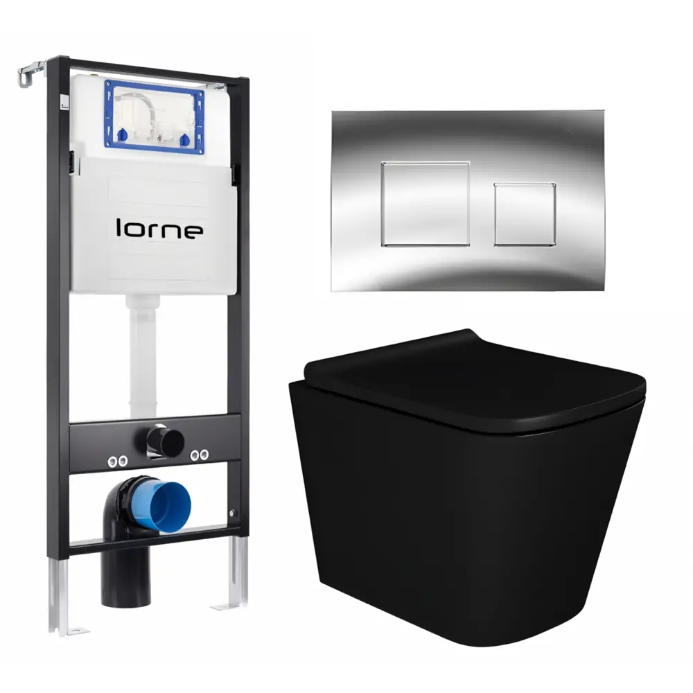 Фото Комплект 3 в 1 инсталляция Lorne Profi LN7002500 630302 с унитазом подвесным Enio Binario BL EN4180225, кнопка хром глянцевый Cube Фото Комплект 3 в 1 инсталляция Lorne Profi LN7002500 630302 с унитазом подвесным Enio Binario BL EN4180225, кнопка хром глянцевый Cube