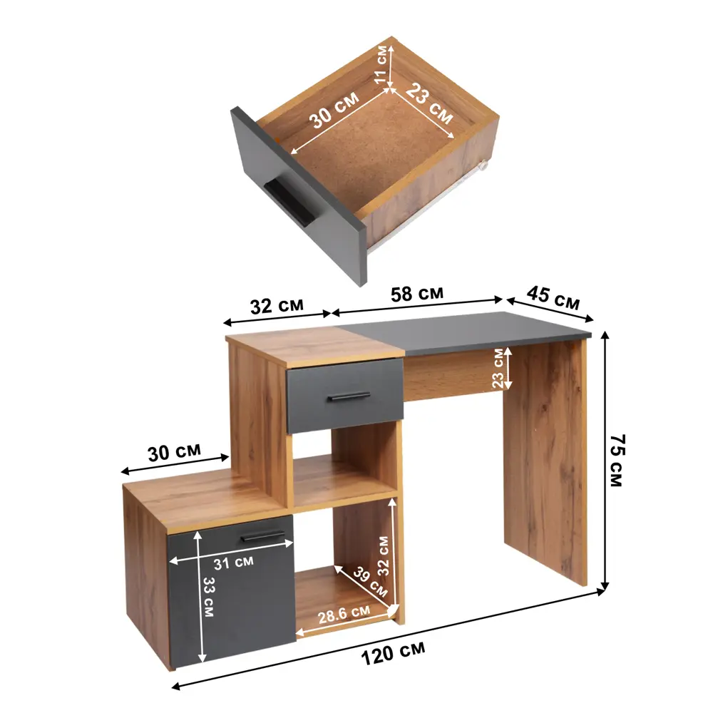 Фото 6 Стол Letta Ultra 120x75.4x45 см ЛДСП цвет антрацит, дуб вотан Фото 6 Стол Letta Ultra 120x75.4x45 см ЛДСП цвет антрацит, дуб вотан