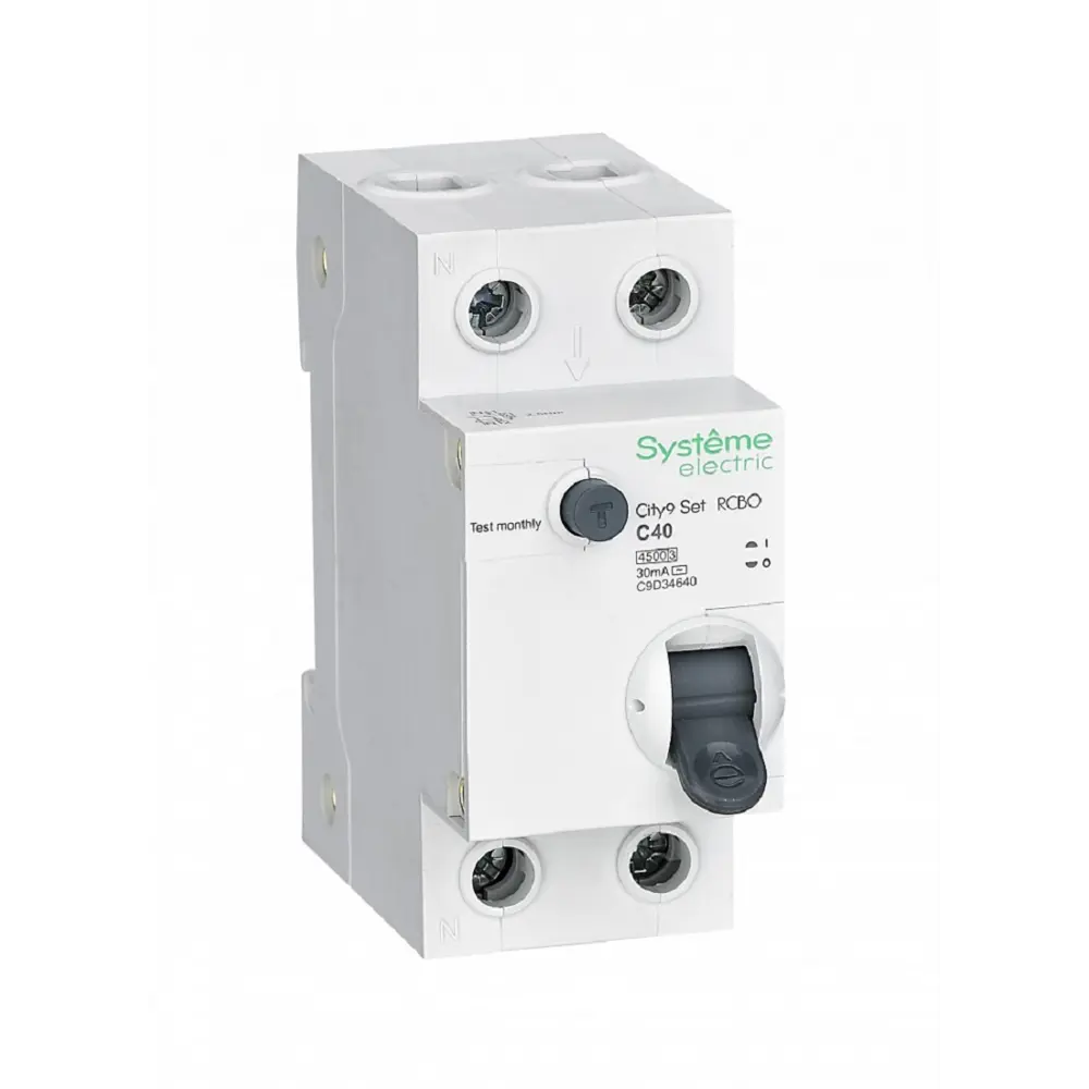 Фото 2 Дифференциальный автомат Systeme electric City9 Set 2P C40 А 30 мА 4.5 кА AC C9D34640 Фото 2 Дифференциальный автомат Systeme electric City9 Set 2P C40 А 30 мА 4.5 кА AC C9D34640