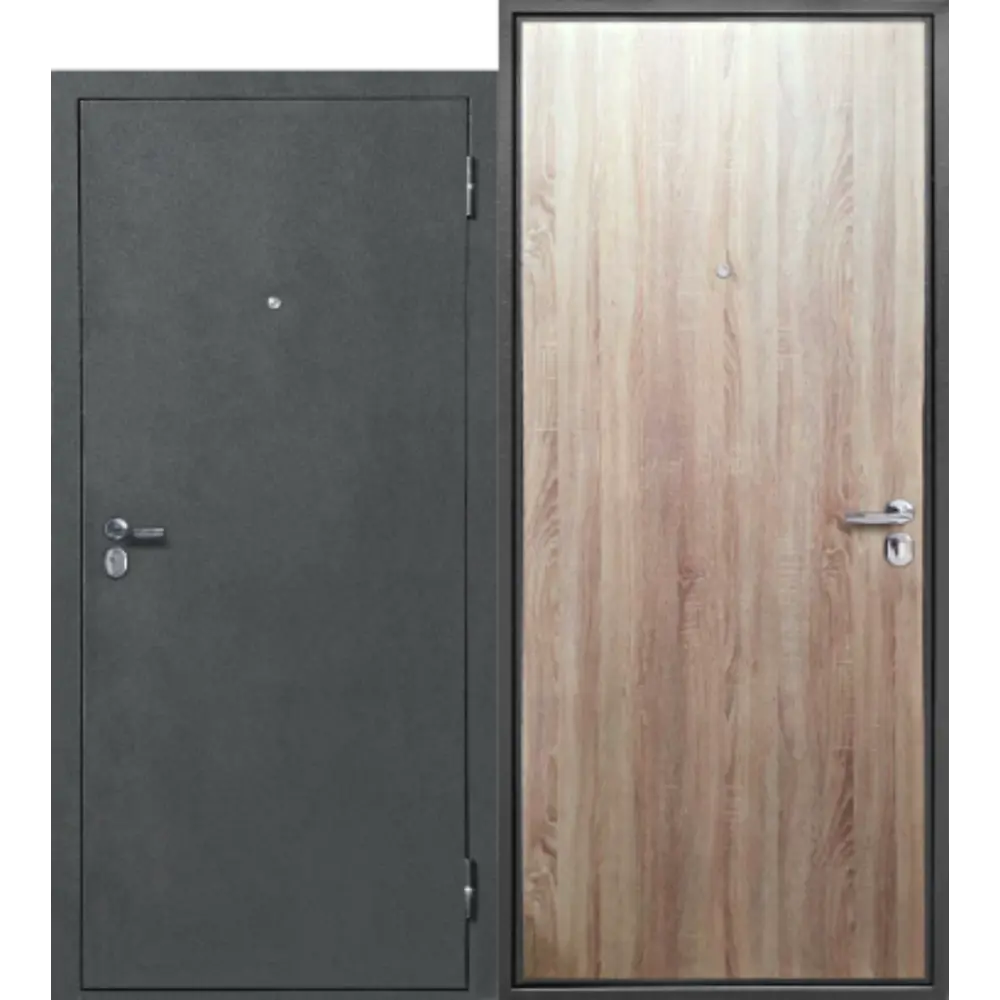 Фото Входная дверь Прораб Стройгост левая 205x86см цвет антик серебро/дуб сонома Фото Входная дверь Прораб Стройгост левая 205x86см цвет антик серебро/дуб сонома