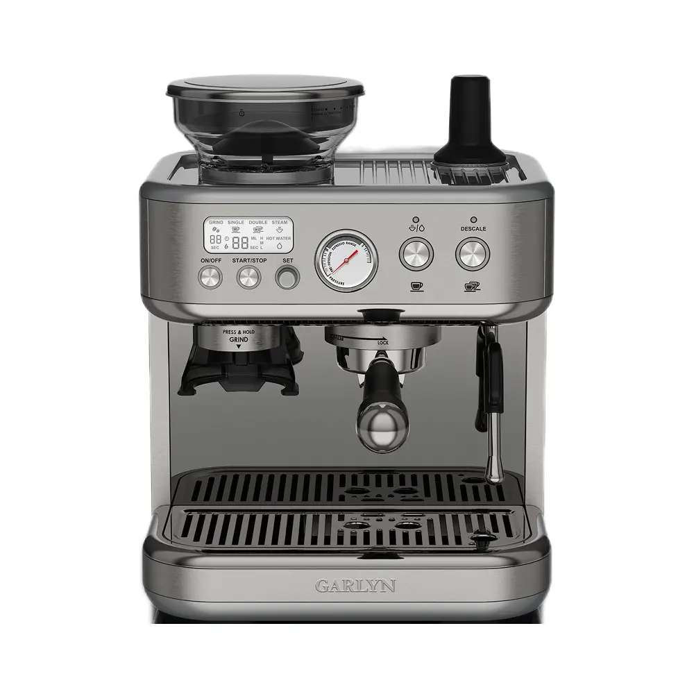 Фото Рожковая кофеварка Garlyn Barista pro цвет серебристый Фото Рожковая кофеварка Garlyn Barista pro цвет серебристый