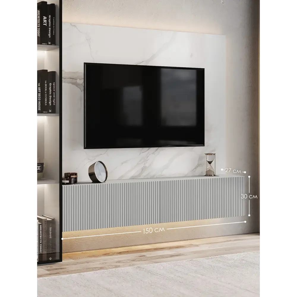 Фото Тумба под телевизор Puzzlemebel Камелия 150x30x27 см ЛДСП цвет серый Фото Тумба под телевизор Puzzlemebel Камелия 150x30x27 см ЛДСП цвет серый