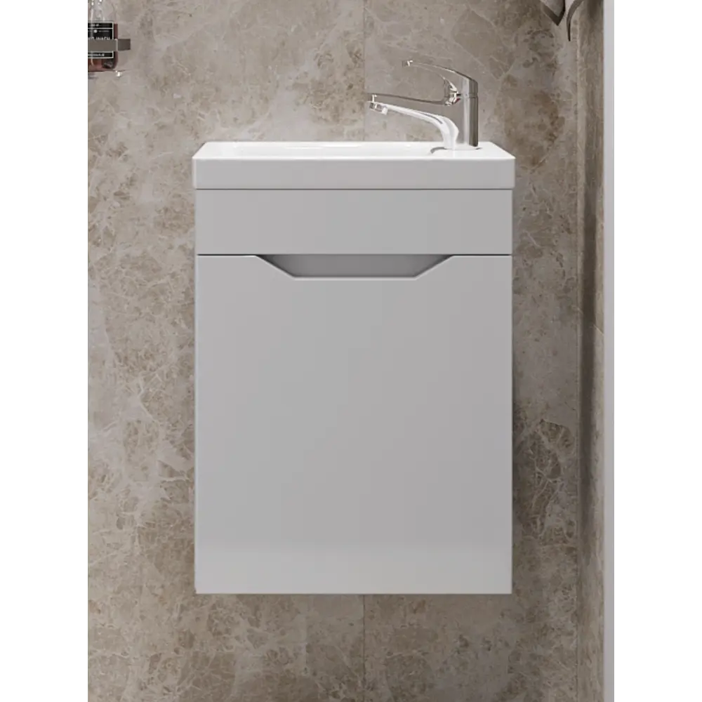 Фото Тумба с раковиной Topline Mini TLMini-40TUW+Ra, подвесная 40.60 см, цвет Белый глянец Фото Тумба с раковиной Topline Mini TLMini-40TUW+Ra, подвесная 40.60 см, цвет Белый глянец