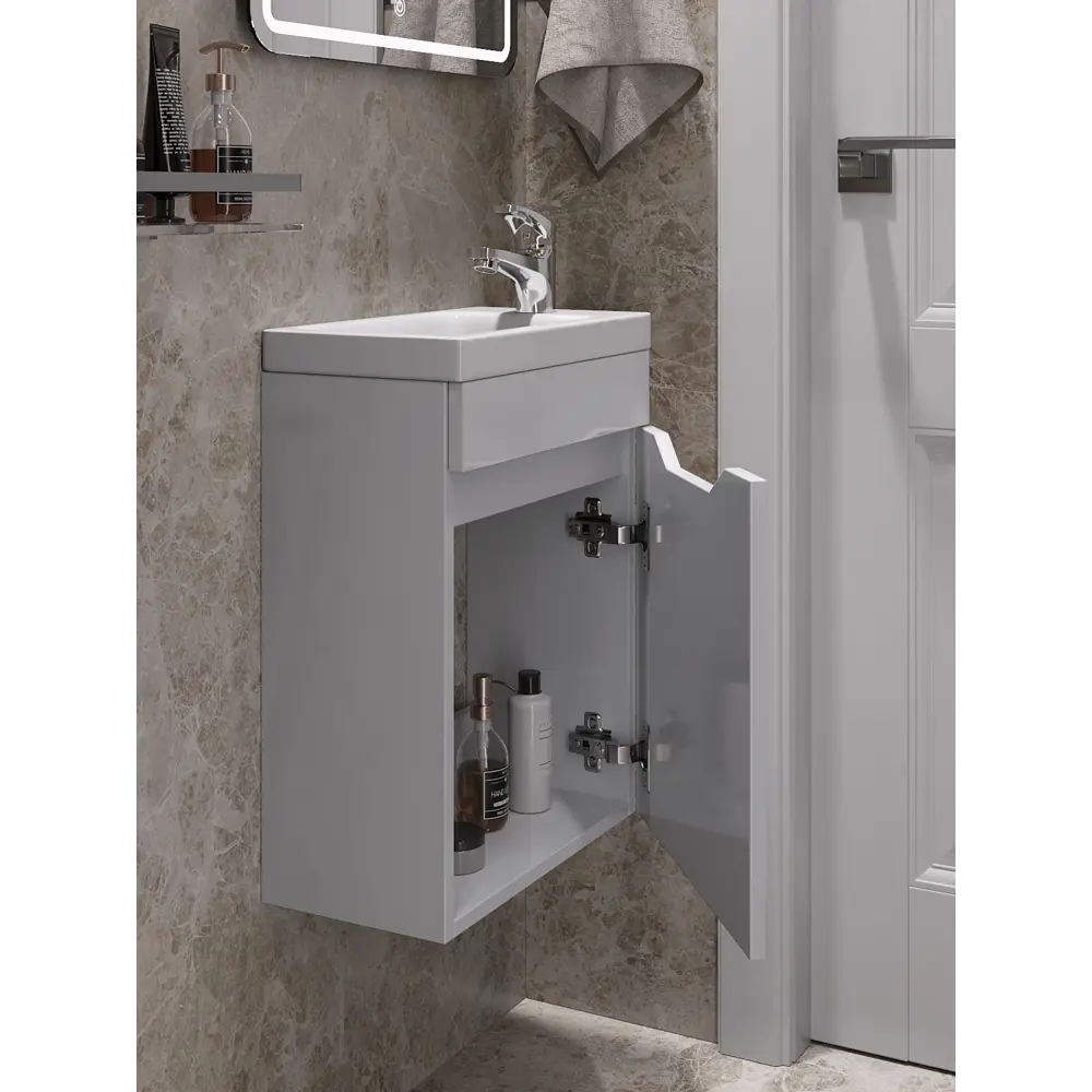 Фото 3 Тумба с раковиной Topline Mini TLMini-40TUW+Ra, подвесная 40.60 см, цвет Белый глянец Фото 3 Тумба с раковиной Topline Mini TLMini-40TUW+Ra, подвесная 40.60 см, цвет Белый глянец