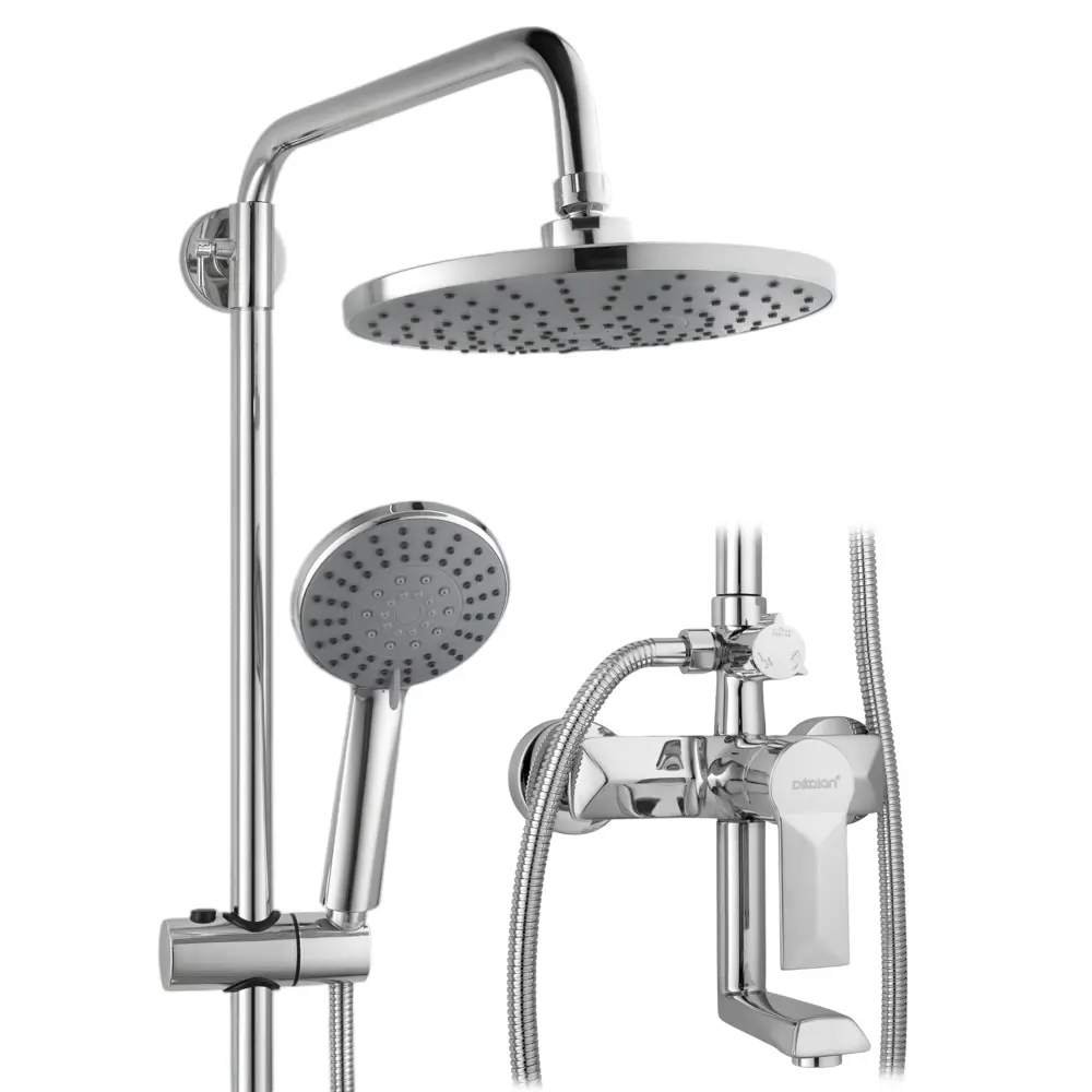 Фото Душевая система DIKALAN D9072-1 однорычажный смеситель с тропическим душем цвет хром/белый