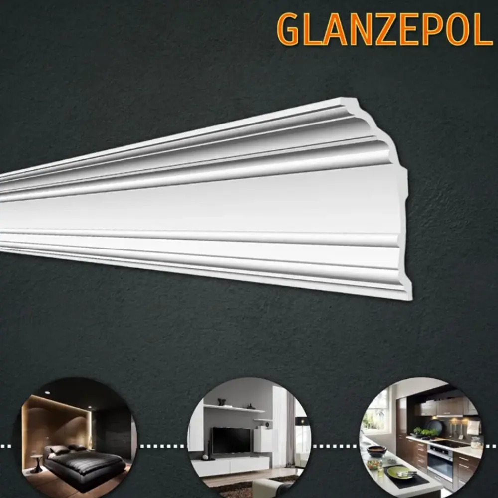 Фото Плинтус потолочный полистирол Glanzepol GPL-19 2000x180 мм Фото Плинтус потолочный полистирол Glanzepol GPL-19 2000x180 мм