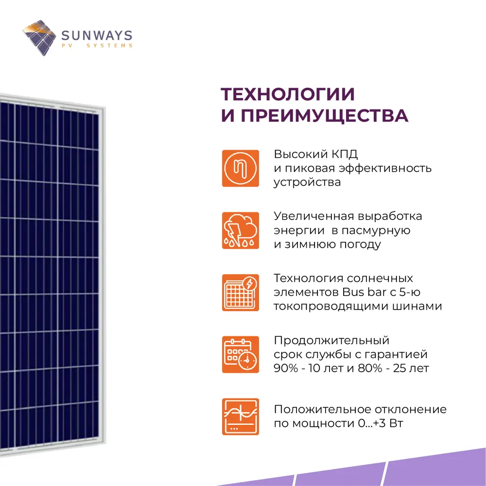 Фото 5 Солнечная панель Sunways FSM 150P 150 Вт 12 В Фото 5 Солнечная панель Sunways FSM 150P 150 Вт 12 В