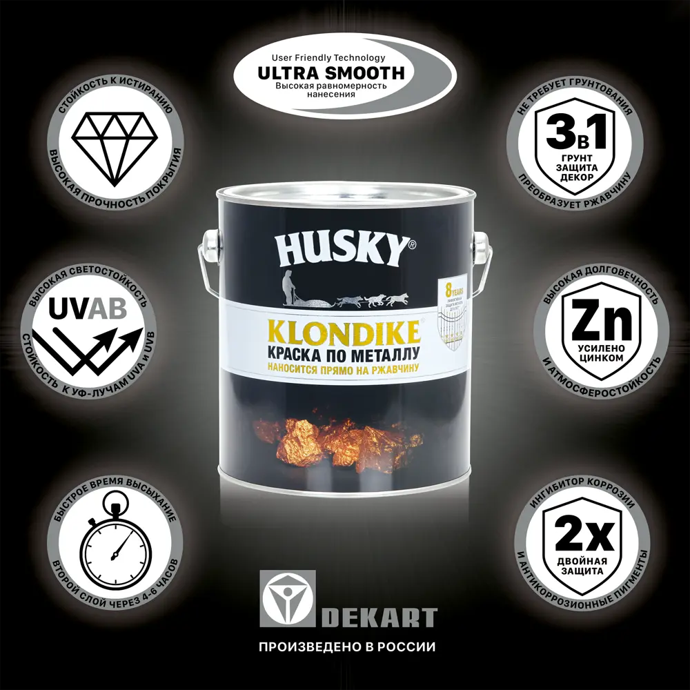 Фото 5 Краска по металлу Husky Klondike глянцевая цвет светло-желтый 2.5 л RAL 1018
