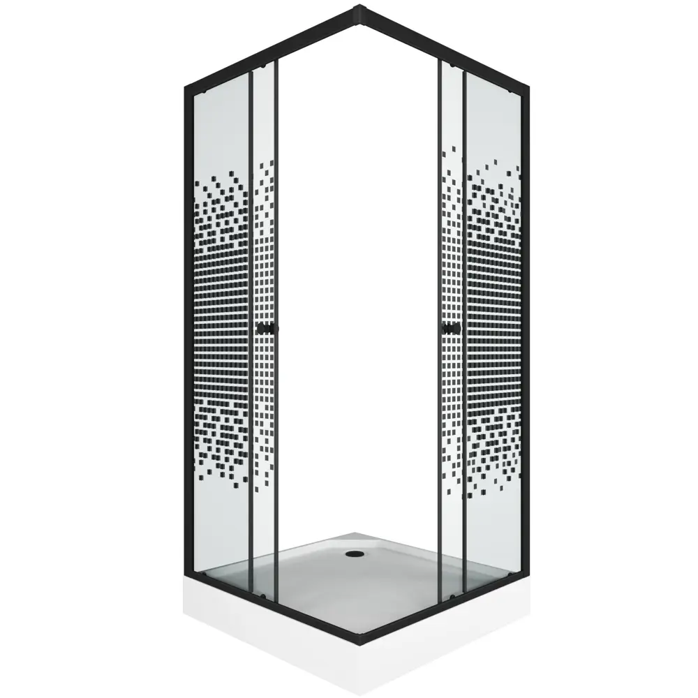 Фото 2 Душевой уголок Bauedge stil квадрат 80x80x195 см черный профиль эффект стекла прозрачный Фото 2 Душевой уголок Bauedge stil квадрат 80x80x195 см черный профиль эффект стекла прозрачный