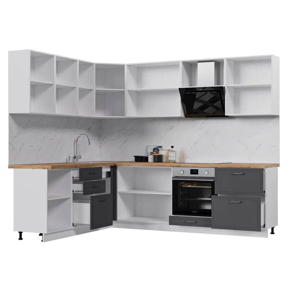 Фото 2 Кухонный гарнитур Стендмебель Индира УТ000587736 260x217x200 см ЛДСП цвет белый, гранит Фото 2 Кухонный гарнитур Стендмебель Индира УТ000587736 260x217x200 см ЛДСП цвет белый, гранит