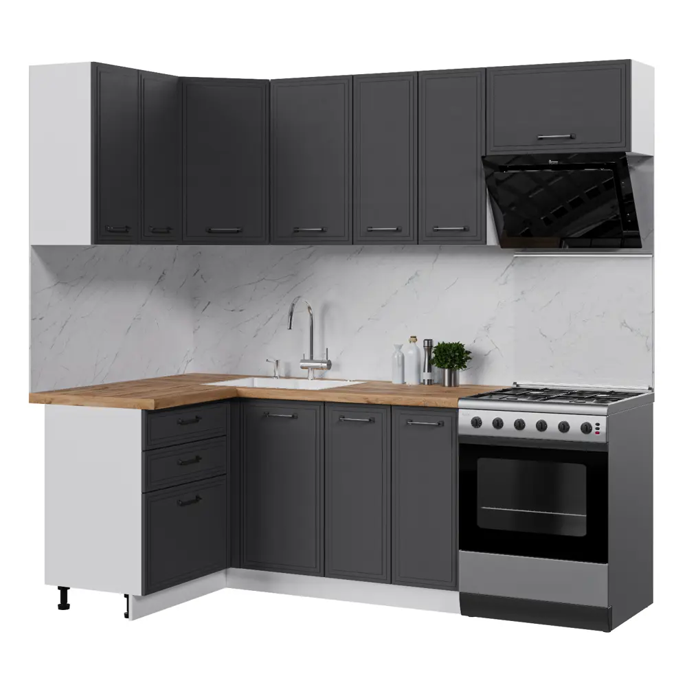 Фото Кухонный гарнитур Стендмебель Индира УТ000587962 300x217x120 см ЛДСП цвет белый, гранит