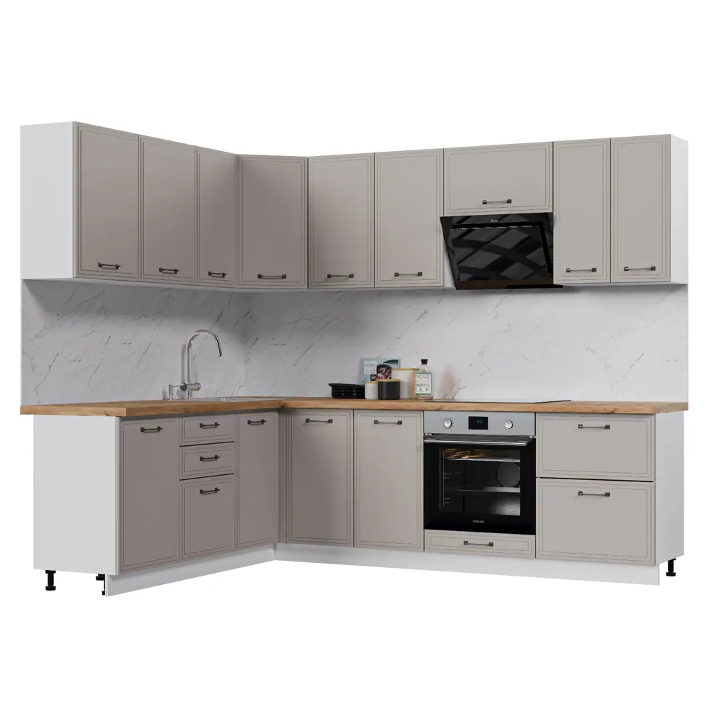 Фото Кухонный гарнитур Стендмебель Индира УТ000588016 240x217x200 см ЛДСП цвет белый, дюна