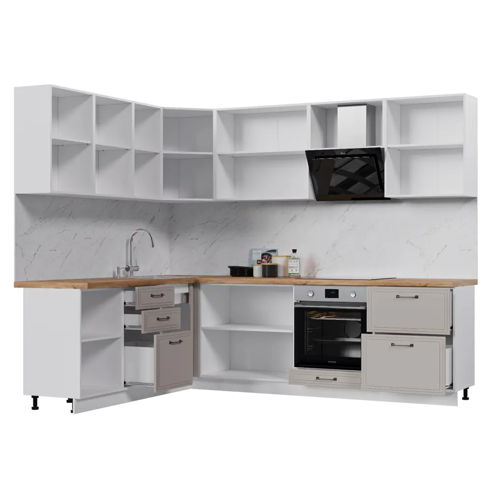 Фото 2 Кухонный гарнитур Стендмебель Индира УТ000588016 240x217x200 см ЛДСП цвет белый, дюна