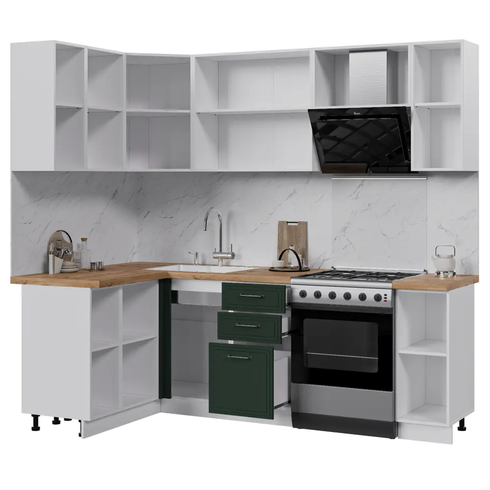 Фото 2 Кухонный гарнитур Стендмебель Индира УТ000587986 170x217x130 см ЛДСП цвет белый, сланец