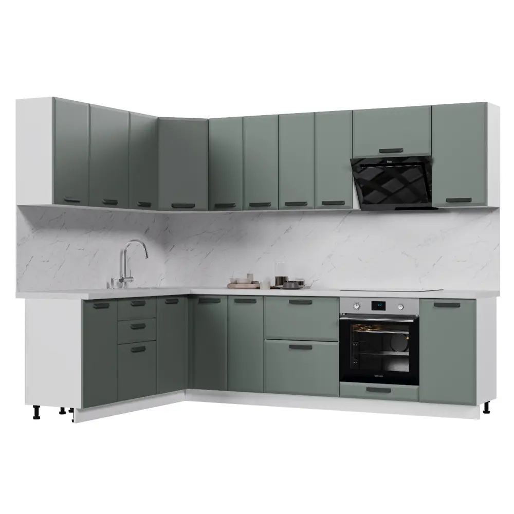 Фото Кухонный гарнитур Стендмебель Призма УТ000588238 280x217x200 см ЛДСП цвет белый, светло-зеленый