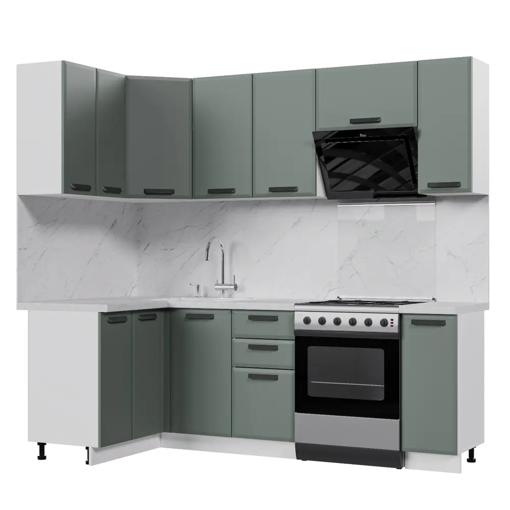 Фото Кухонный гарнитур Стендмебель Призма УТ000588480 160x217x120 см ЛДСП цвет белый, светло-зеленый Фото Кухонный гарнитур Стендмебель Призма УТ000588480 160x217x120 см ЛДСП цвет белый, светло-зеленый