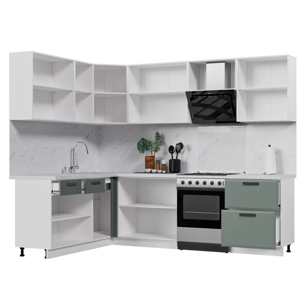 Фото 2 Кухонный гарнитур Стендмебель Призма УТ000588462 200x217x180 см ЛДСП цвет белый, светло-зеленый