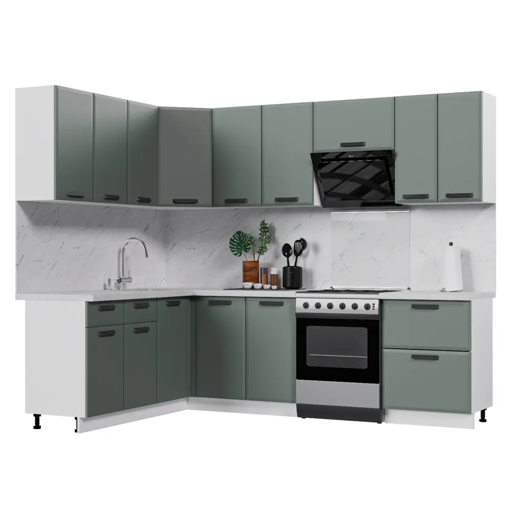 Фото Кухонный гарнитур Стендмебель Призма УТ000588462 200x217x180 см ЛДСП цвет белый, светло-зеленый