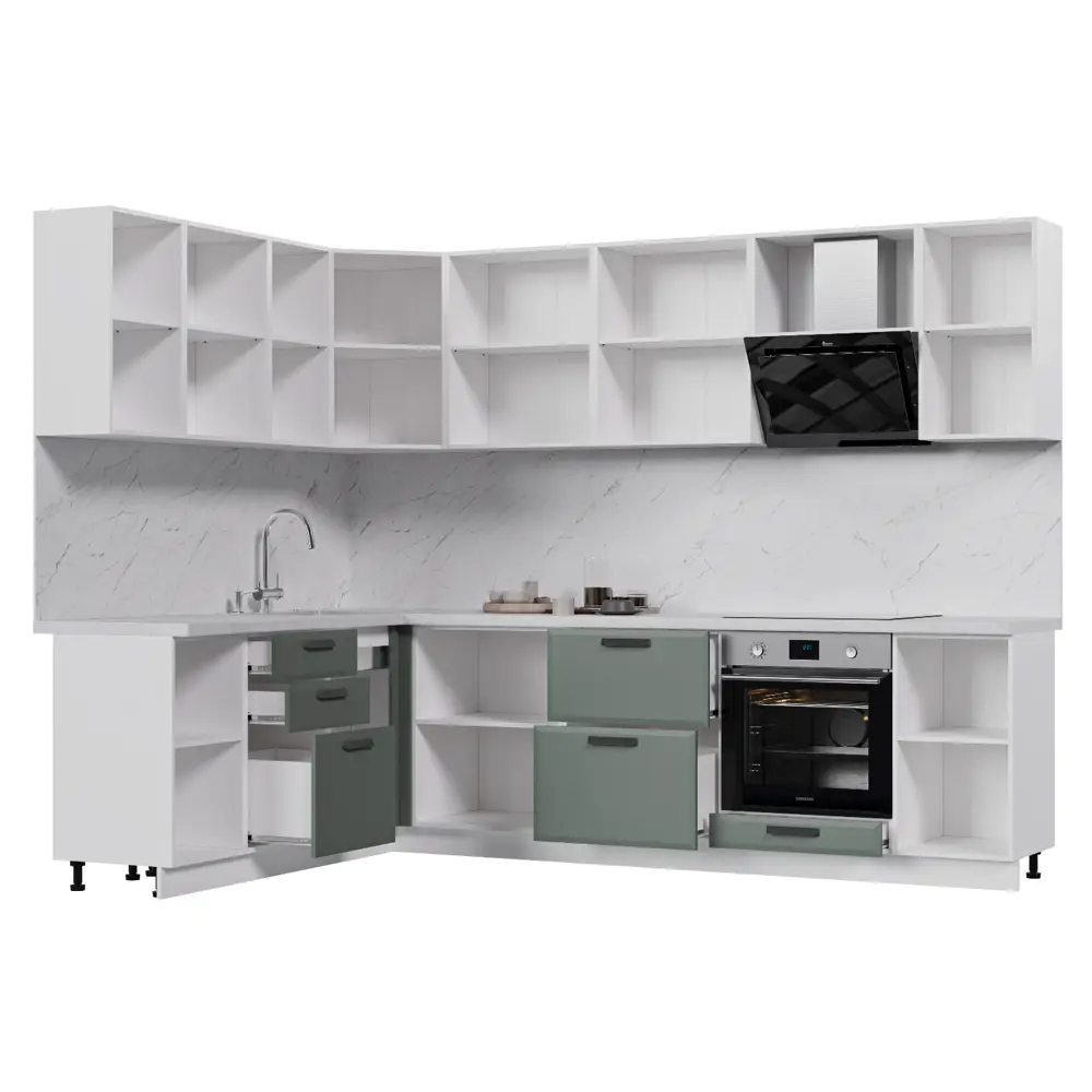 Фото 2 Кухонный гарнитур Стендмебель Призма УТ000588466 260x217x200 см ЛДСП цвет белый, светло-зеленый