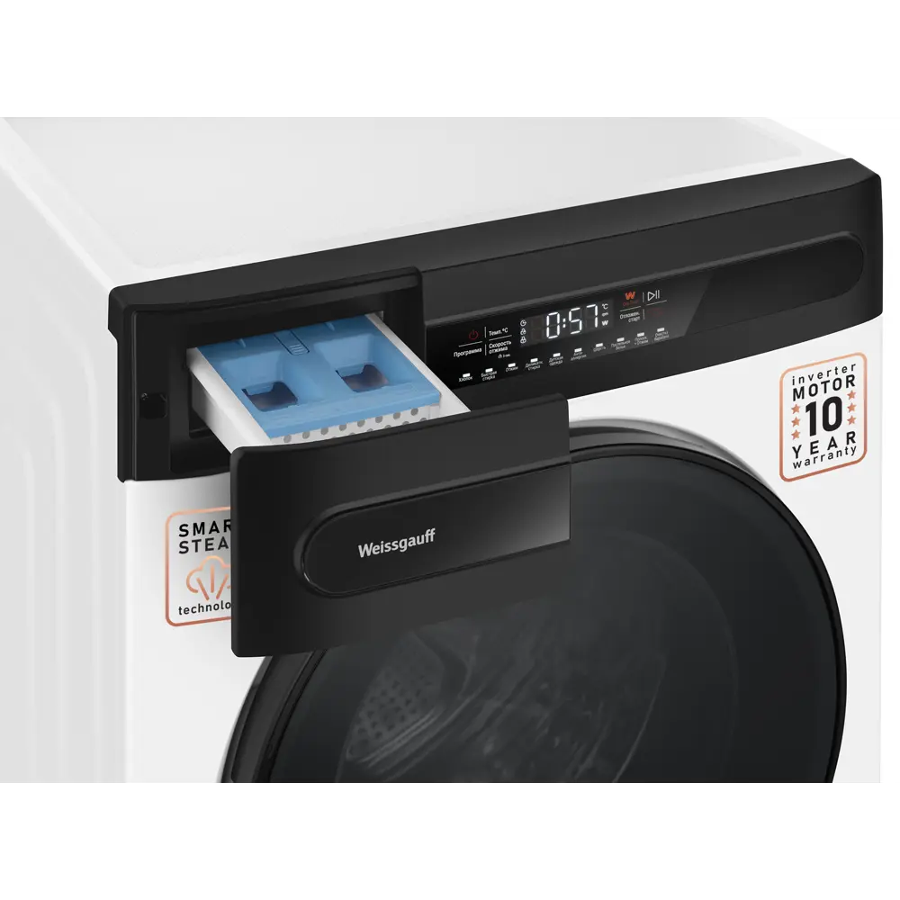 Фото 6 Стиральная машина Weissgauff 4948 inverter steam 60x84.7x52 см 8 кг цвет белый Фото 6 Стиральная машина Weissgauff 4948 inverter steam 60x84.7x52 см 8 кг цвет белый
