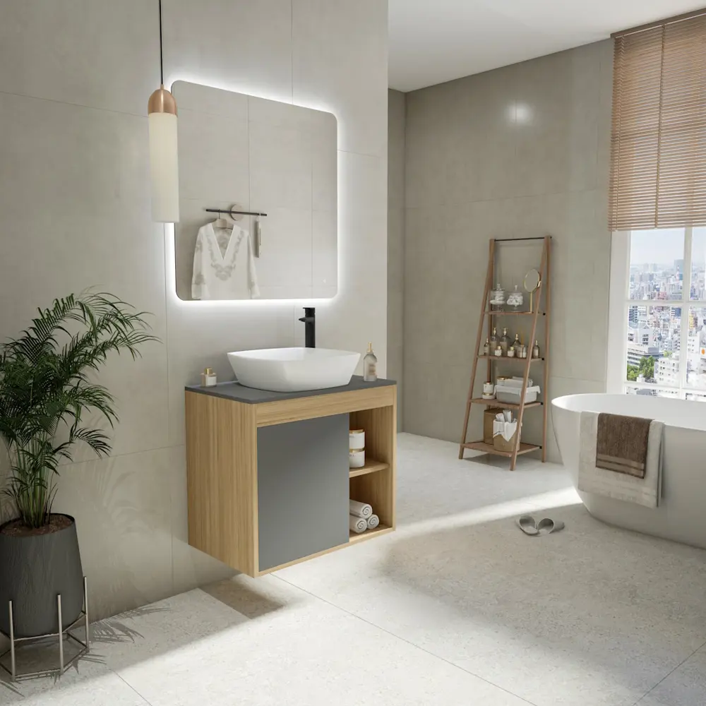 Фото 2 Тумба под раковину подвесная Teymi F10211 70см с раковиной цвет дуб Фото 2 Тумба под раковину подвесная Teymi F10211 70см с раковиной цвет дуб