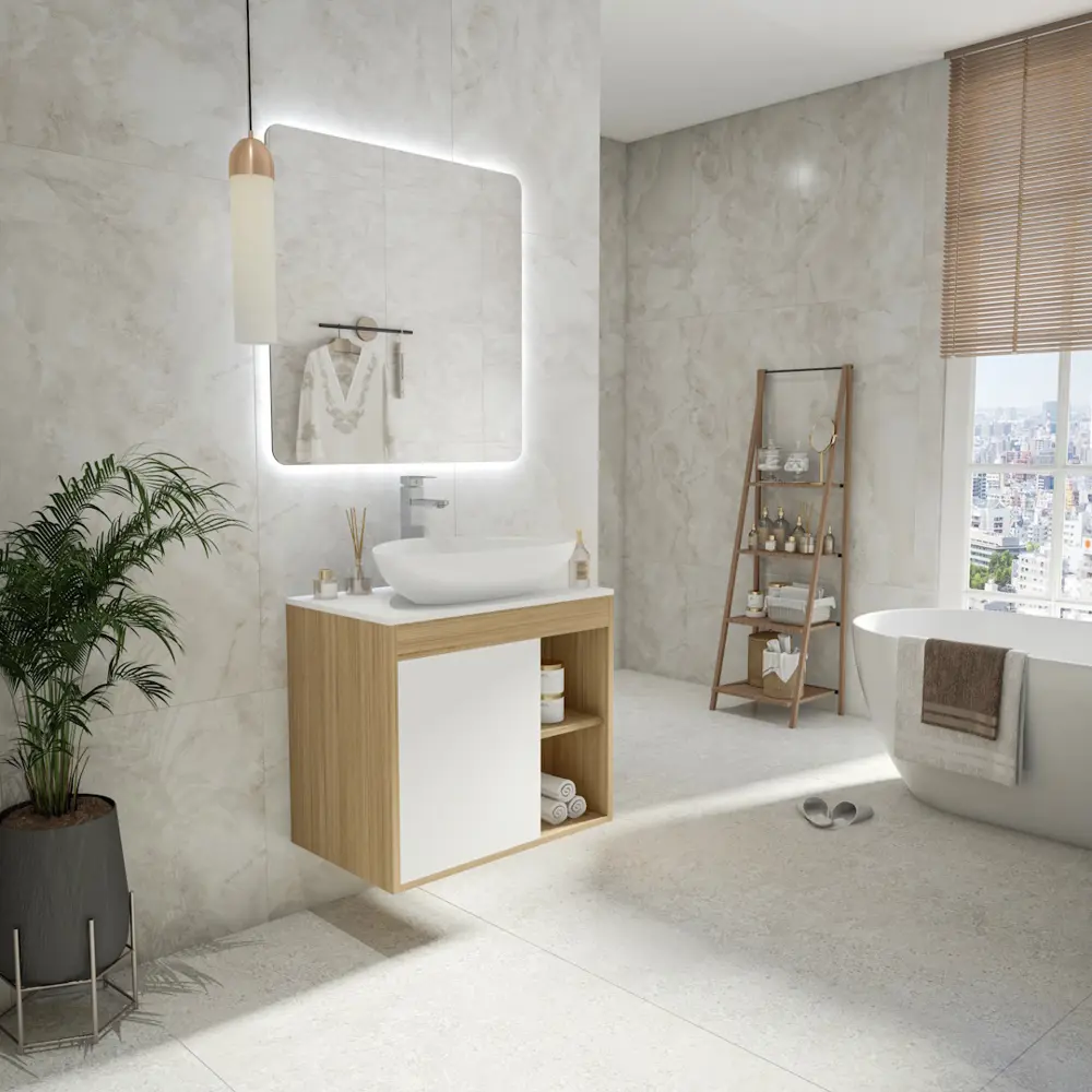 Фото 2 Тумба под раковину подвесная Teymi F04274 70см с раковиной цвет дуб Фото 2 Тумба под раковину подвесная Teymi F04274 70см с раковиной цвет дуб