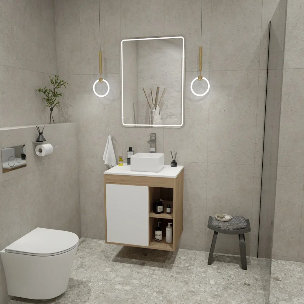 Фото 2 Тумба под раковину подвесная Teymi F04070 60см с раковиной цвет дуб Фото 2 Тумба под раковину подвесная Teymi F04070 60см с раковиной цвет дуб