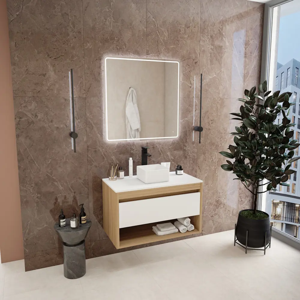 Фото 2 Комплект Teymi F11708 Тумба Ritta 85 дуб эврика/белый матовый, раковина Helmi Mini 24 накладная, смеситель Helmi Pro высокий цвет черный матовый Фото 2 Комплект Teymi F11708 Тумба Ritta 85 дуб эврика/белый матовый, раковина Helmi Mini 24 накладная, смеситель Helmi Pro высокий цвет черный матовый