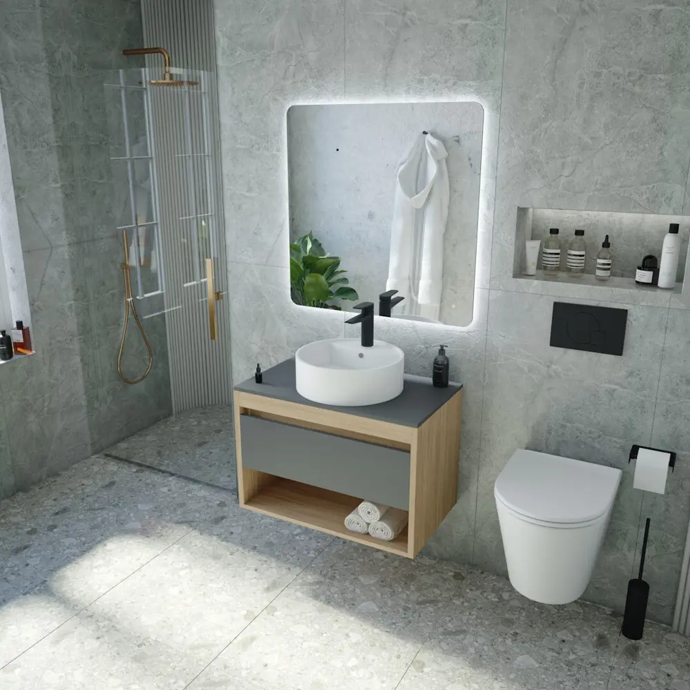 Фото 2 Комплект Teymi 3 в 1: Тумба Ritta 65 дуб эврика/графит матовый + раковина Lina S D40 с полочкой + смеситель Kati черный матовый F09081 Фото 2 Комплект Teymi 3 в 1: Тумба Ritta 65 дуб эврика/графит матовый + раковина Lina S D40 с полочкой + смеситель Kati черный матовый F09081