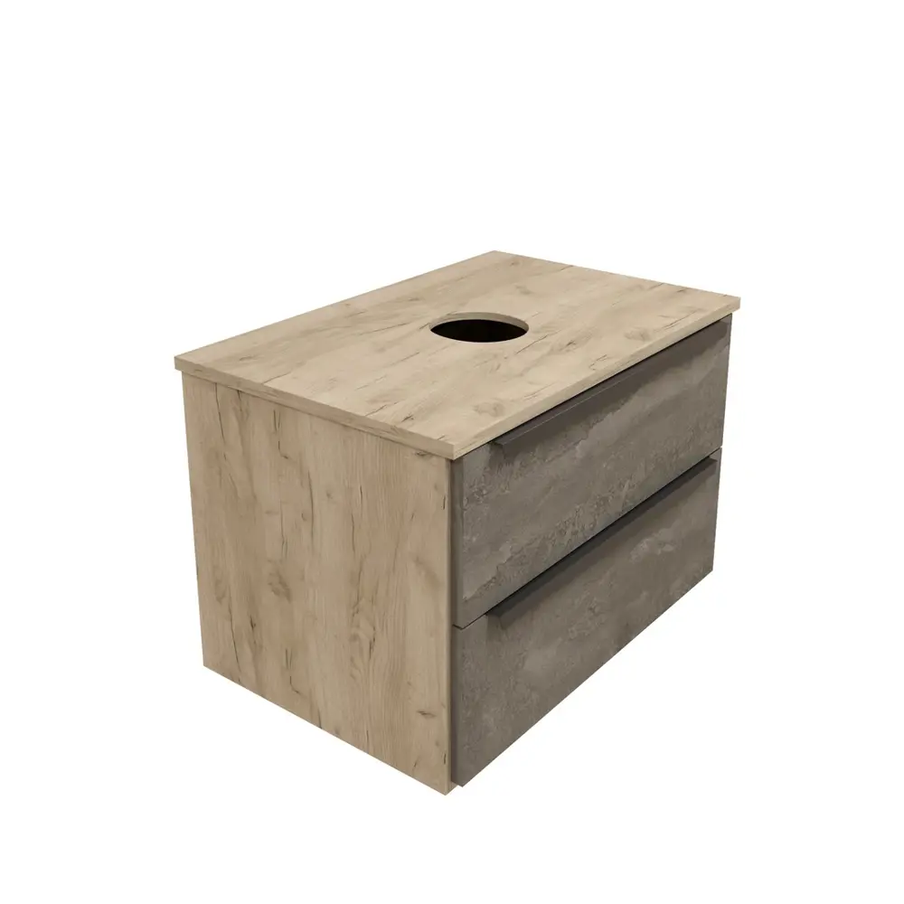 Фото 2 Комплект 3 в 1: Тумба Helmi 70 серый камень/дуб + раковина Iva 46 накладная + смеситель Ellie высокий хром F08604