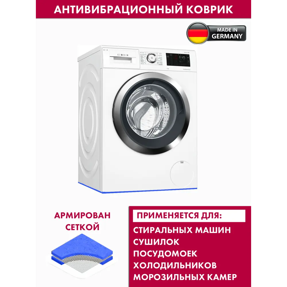 Фото 3 Антивибрационный коврик для бытовой техники 60x85 см синий Фото 3 Антивибрационный коврик для бытовой техники 60x85 см синий