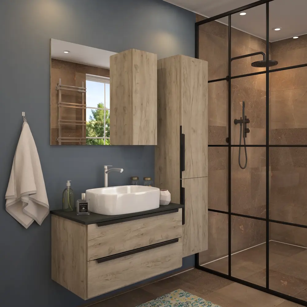 Фото 3 Комплект тумба под раковину Helmi 85 дуб крафт/графит и раковина Solli 51 F00357 Фото 3 Комплект тумба под раковину Helmi 85 дуб крафт/графит и раковина Solli 51 F00357