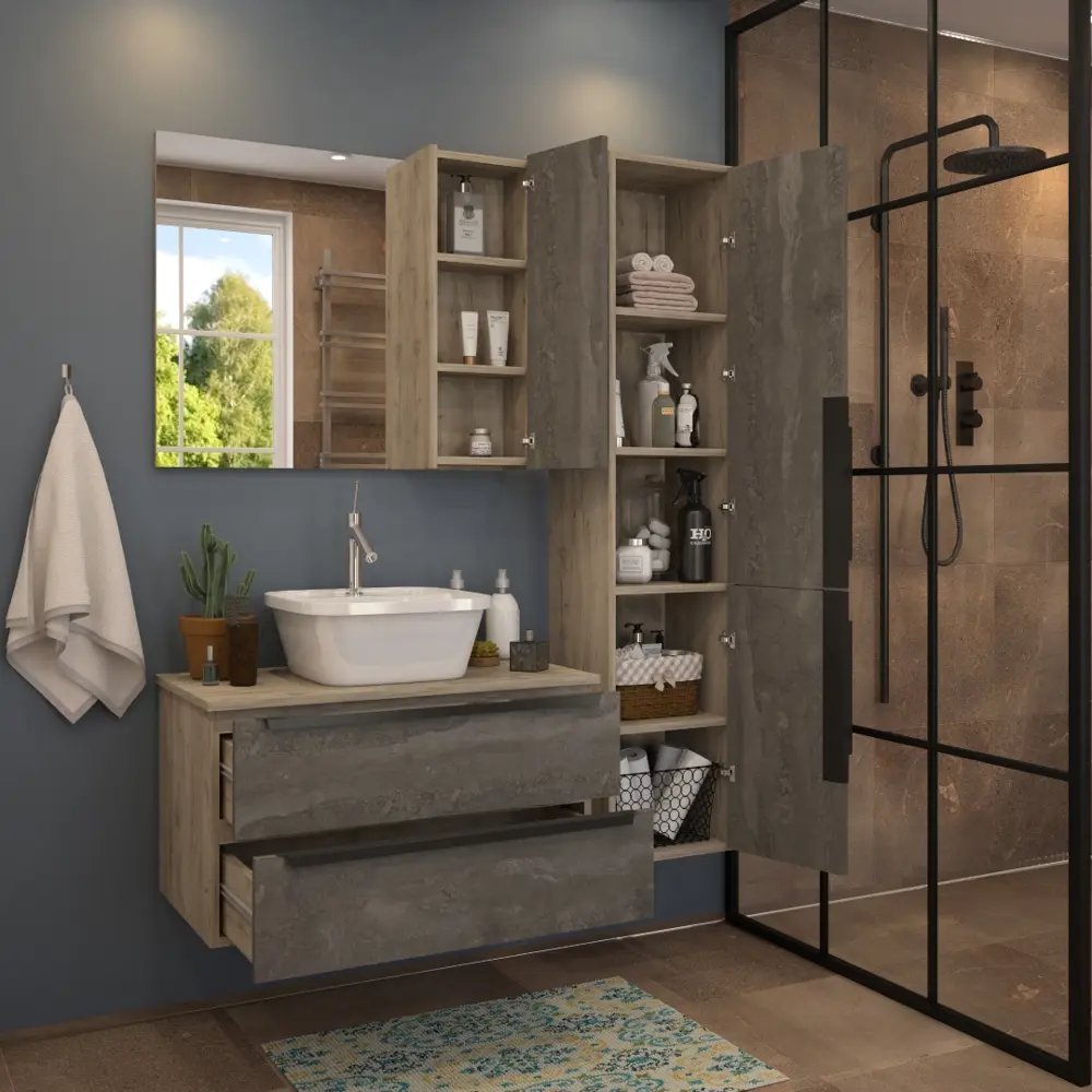 Фото 4 Тумба под раковину подвесная Teymi Helmi T60309_T50205 85см цвет дуб, с раковиной