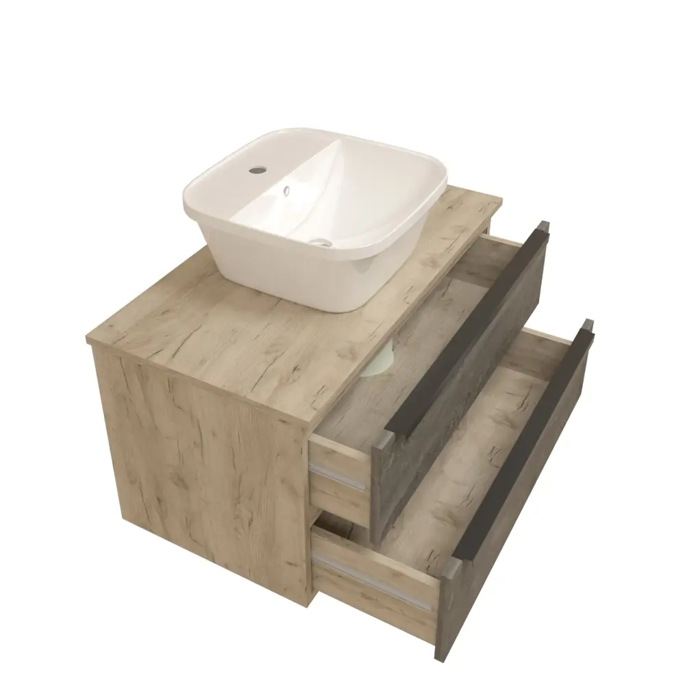 Фото 7 Тумба под раковину подвесная Teymi Helmi T60309_T50205 85см цвет дуб, с раковиной