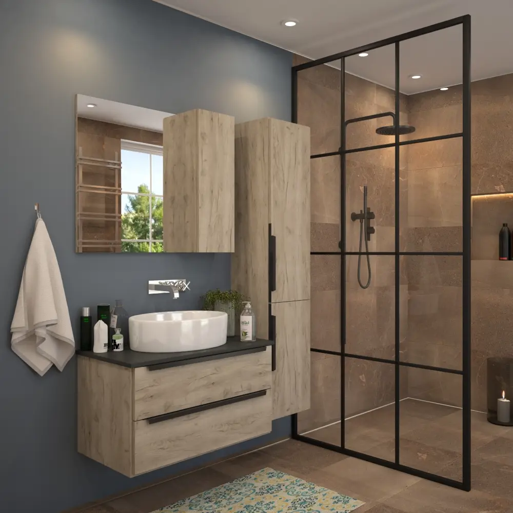 Фото 3 Тумба под раковину подвесная Teymi Helmi T60304_T50502 85см цвет дуб, с раковиной