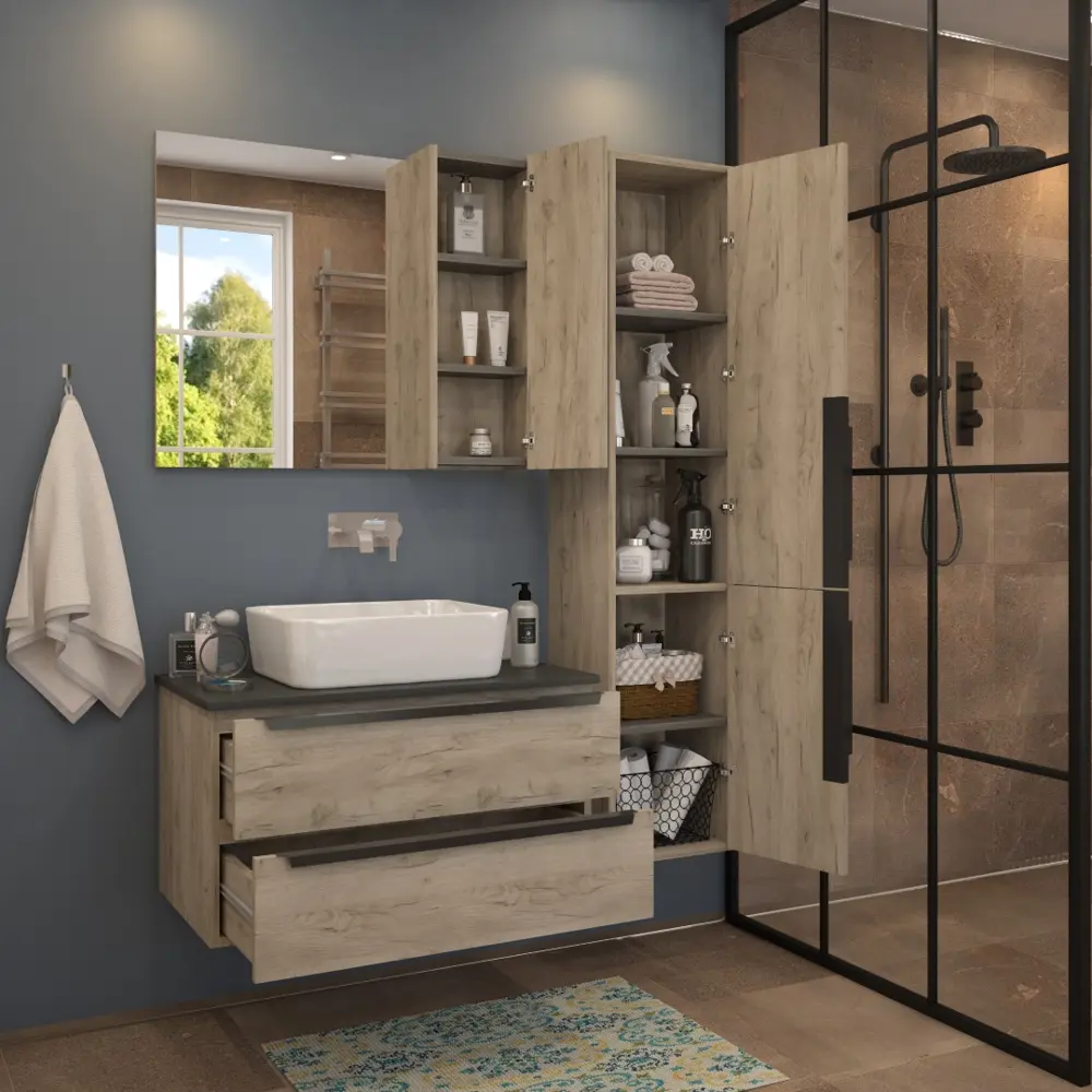 Фото 4 Тумба под раковину подвесная Teymi Helmi T60304_T50302 85см цвет дуб, с раковиной Фото 4 Тумба под раковину подвесная Teymi Helmi T60304_T50302 85см цвет дуб, с раковиной