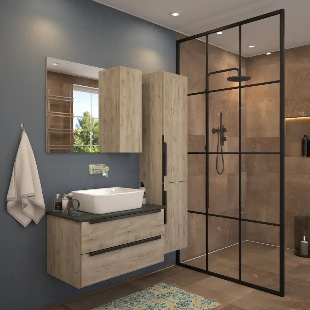 Фото 3 Тумба под раковину подвесная Teymi Helmi T60304_T50302 85см цвет дуб, с раковиной Фото 3 Тумба под раковину подвесная Teymi Helmi T60304_T50302 85см цвет дуб, с раковиной