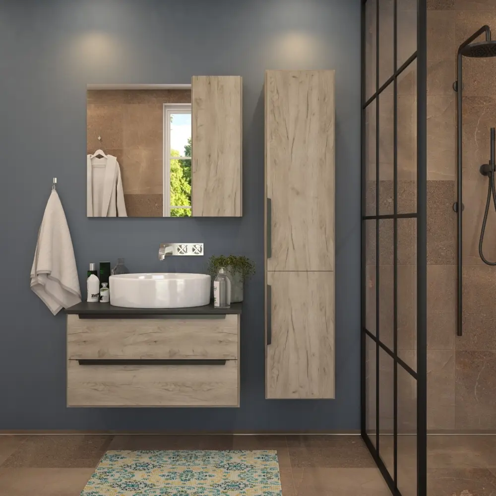 Фото 5 Тумба под раковину подвесная Teymi Helmi T60304_T50502 85см цвет дуб, с раковиной