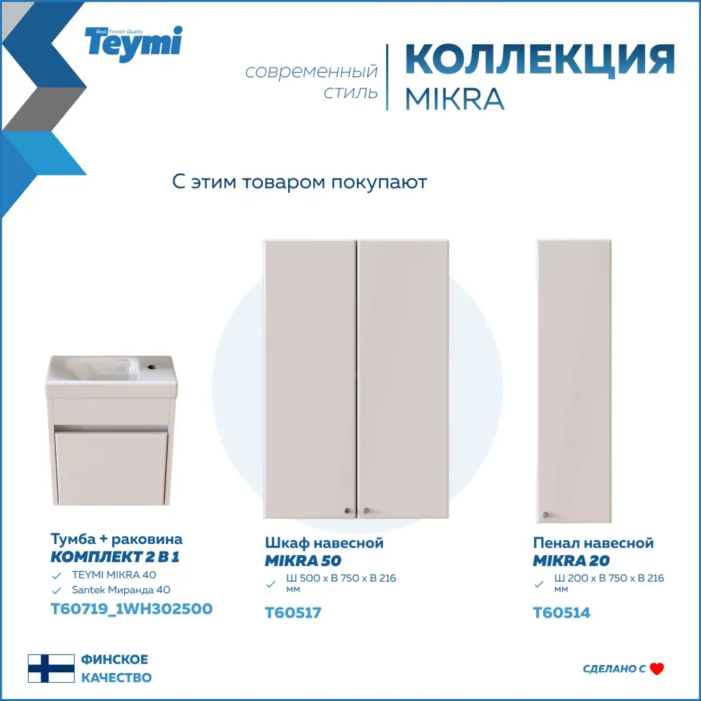 Фото 6 Тумба под раковину Teymi Mikra T60719_1WH302500 39.20см цвет белый