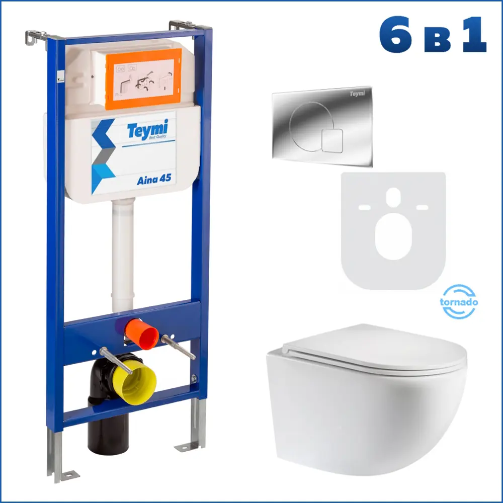 Фото 2 Комплект инсталляция с унитазом Teymi Lina vortex f01402 цвет белый Фото 2 Комплект инсталляция с унитазом Teymi Lina vortex f01402 цвет белый